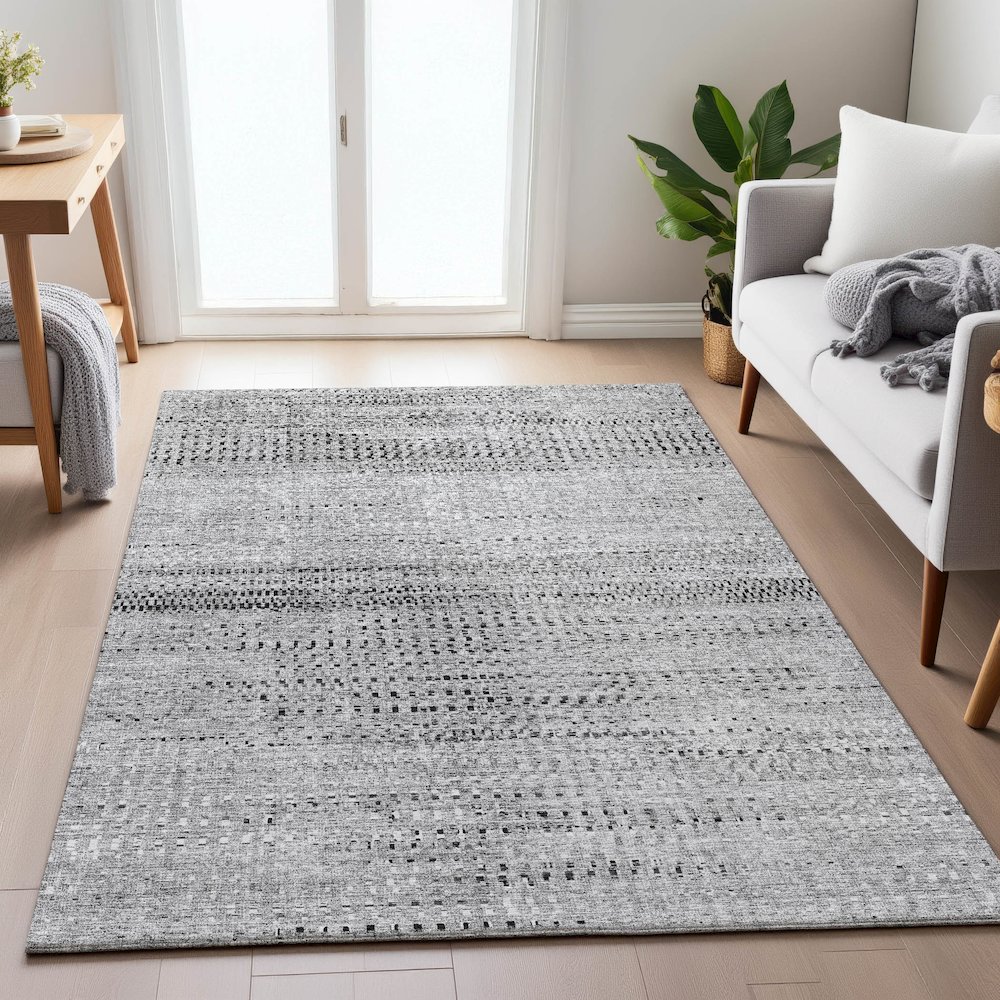 Machine Washable Indoor/Outdoor Chantille ACN2137 Gray 5' x 7'6" Rug. Picture 5