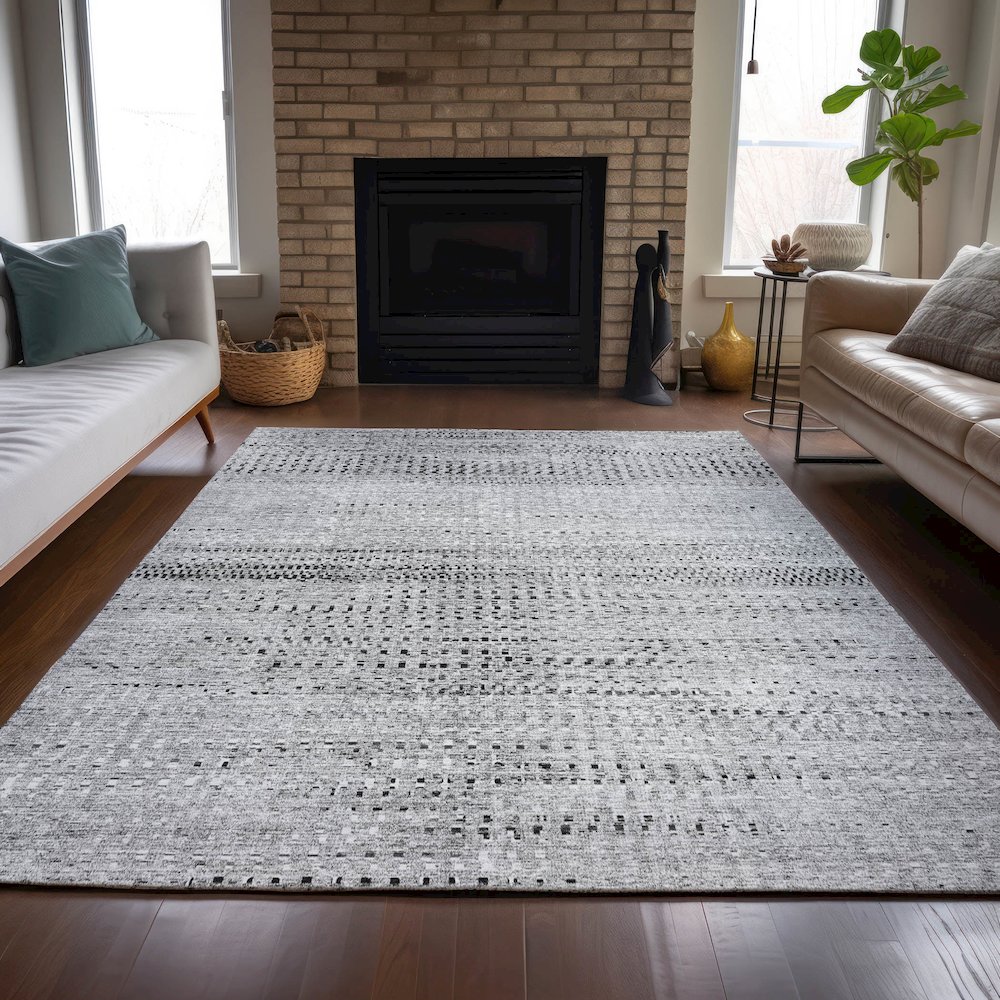 Machine Washable Indoor/Outdoor Chantille ACN2137 Gray 5' x 7'6" Rug. Picture 6