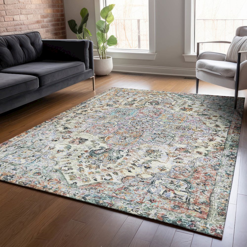 Machine Washable Indoor/Outdoor Chantille ACN2138 Sage 5' x 7'6" Rug. Picture 5