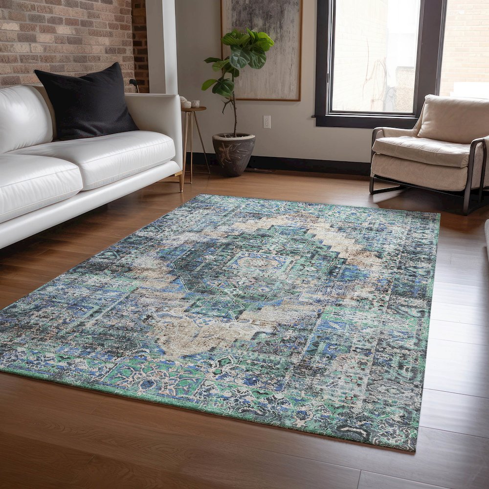 Machine Washable Indoor/Outdoor Chantille ACN2139 Green 5' x 7'6" Rug. Picture 5