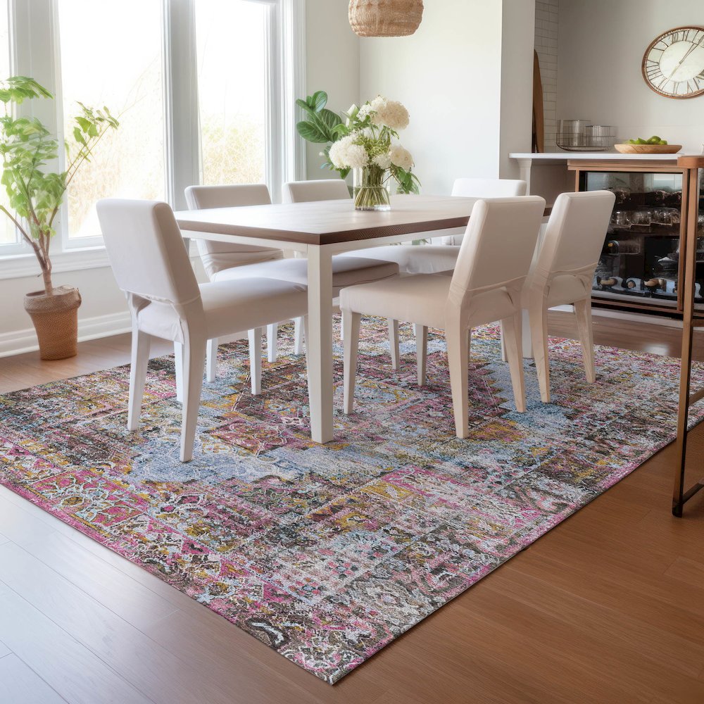 Machine Washable Indoor/Outdoor Chantille ACN2139 Pink 5' x 7'6" Rug. Picture 5