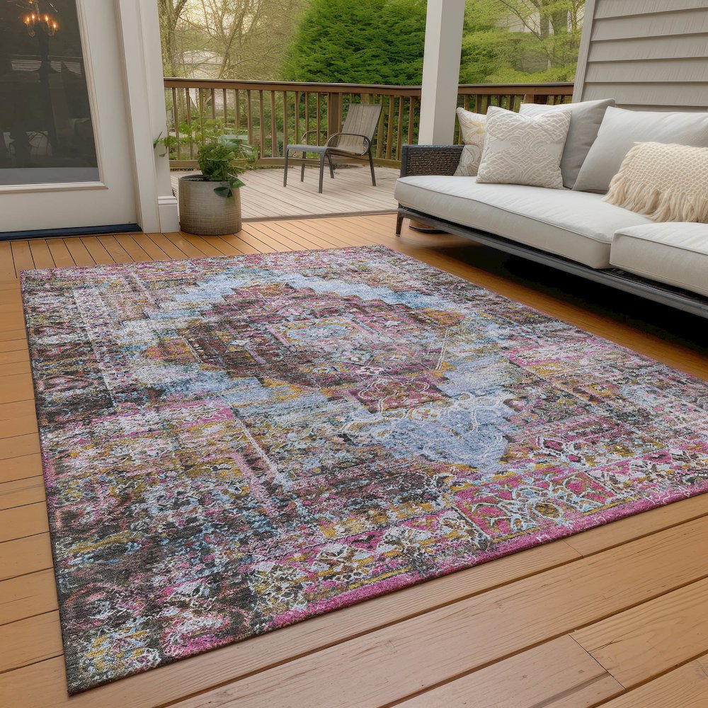 Machine Washable Indoor/Outdoor Chantille ACN2139 Pink 5' x 7'6" Rug. Picture 7
