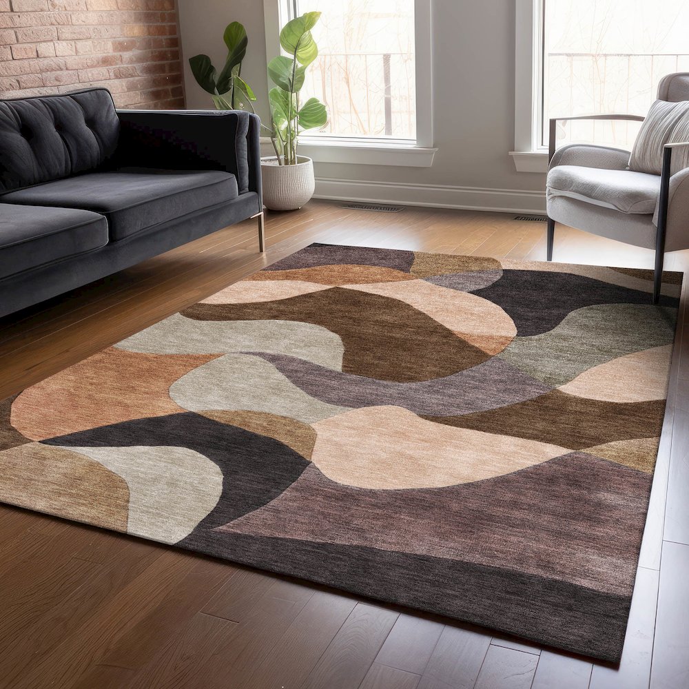 Machine Washable Indoor/Outdoor Chantille ACN2141 Chocolate 5' x 7'6" Rug. Picture 5