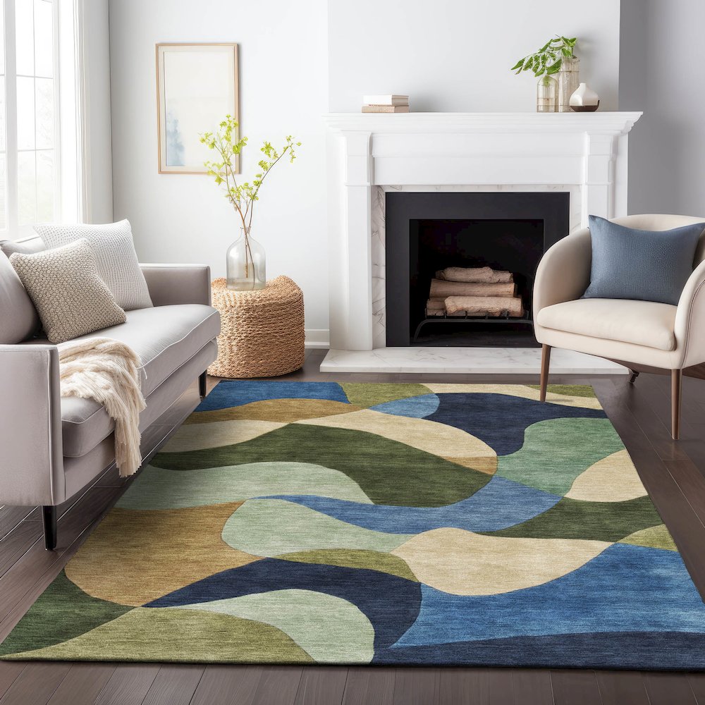 Machine Washable Indoor/Outdoor Chantille ACN2141 Green 5' x 7'6" Rug. Picture 6