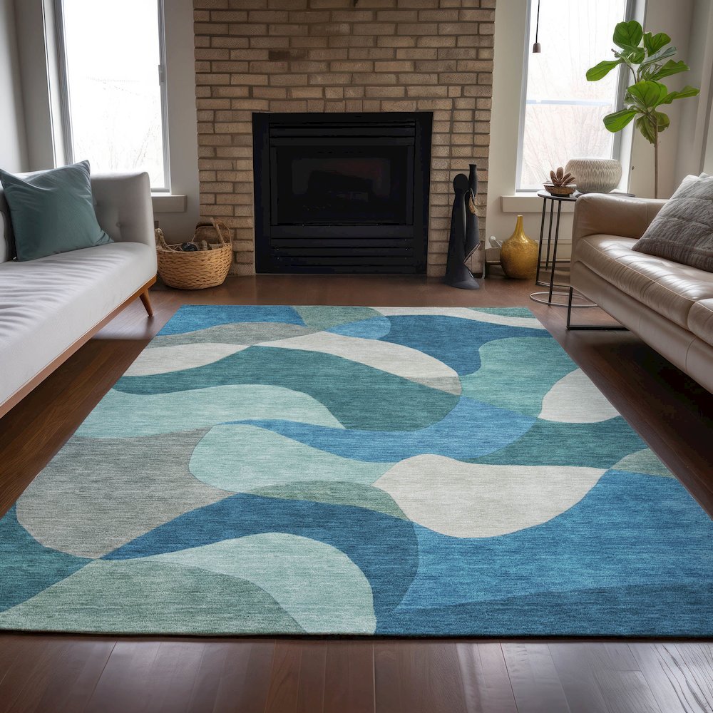 Machine Washable Indoor/Outdoor Chantille ACN2141 Teal 5' x 7'6" Rug. Picture 6