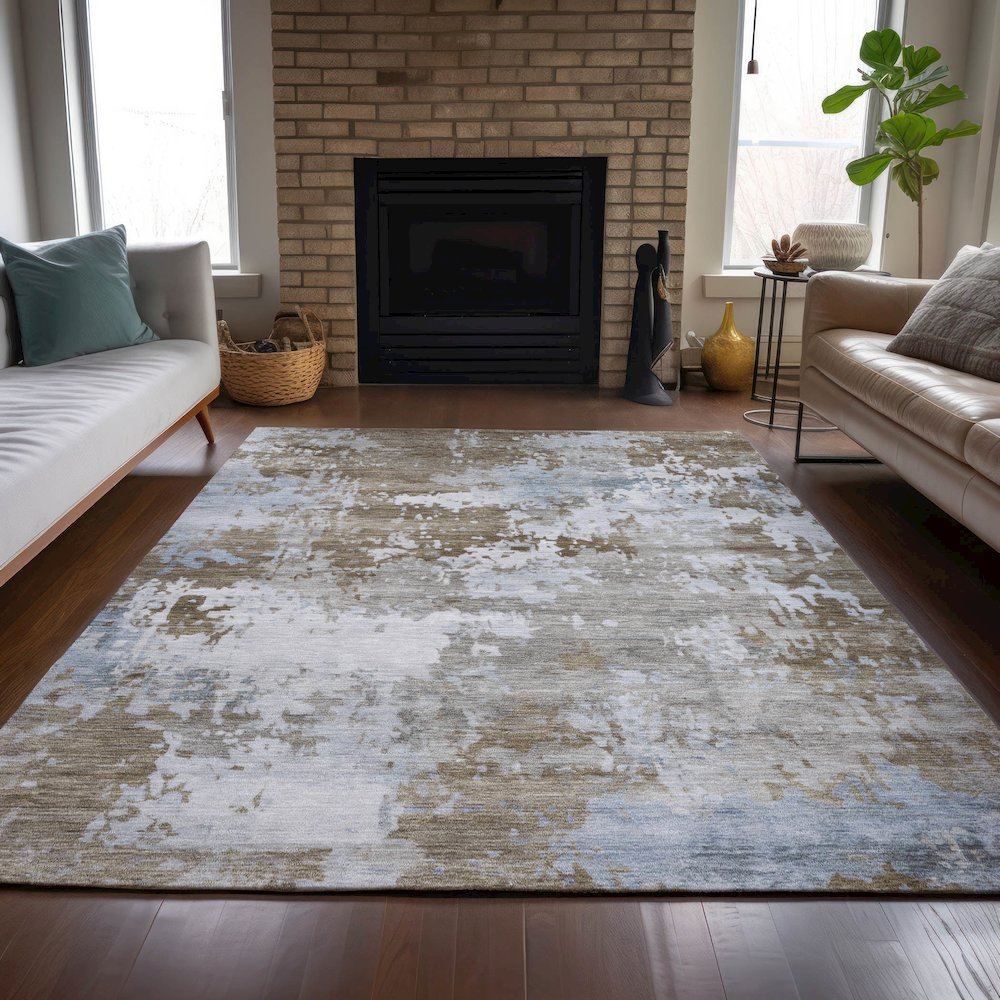 Machine Washable Indoor/Outdoor Chantille ACN2142 Chocolate 5' x 7'6" Rug. Picture 6