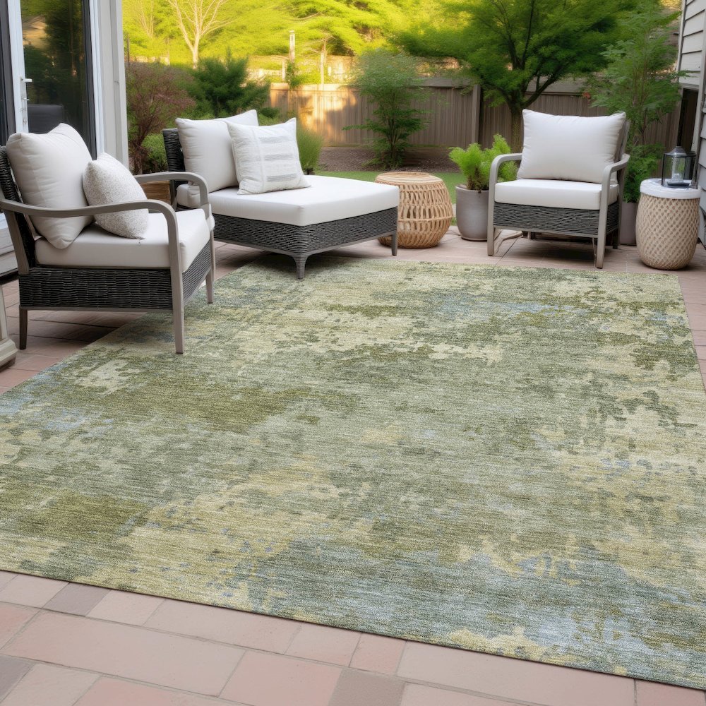 Machine Washable Indoor/Outdoor Chantille ACN2143 Green 5' x 7'6" Rug. Picture 8