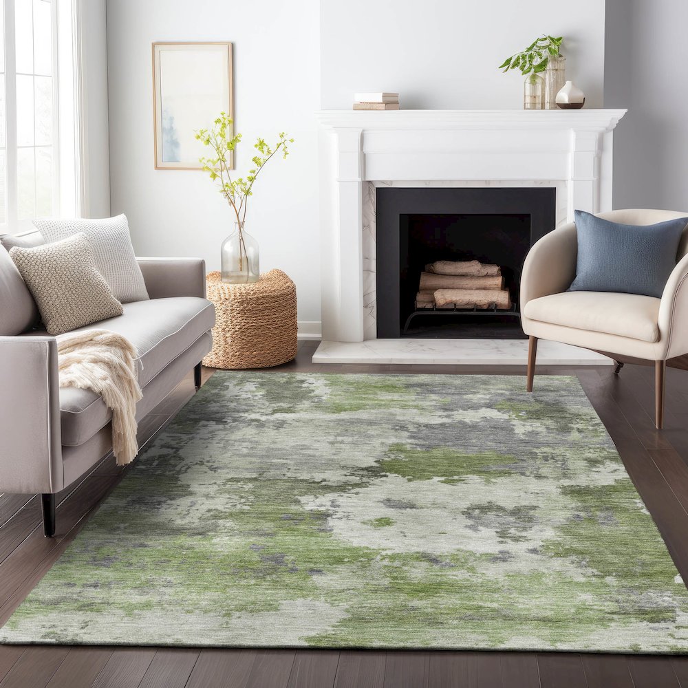 Machine Washable Indoor/Outdoor Chantille ACN2144 Olive 5' x 7'6" Rug. Picture 6
