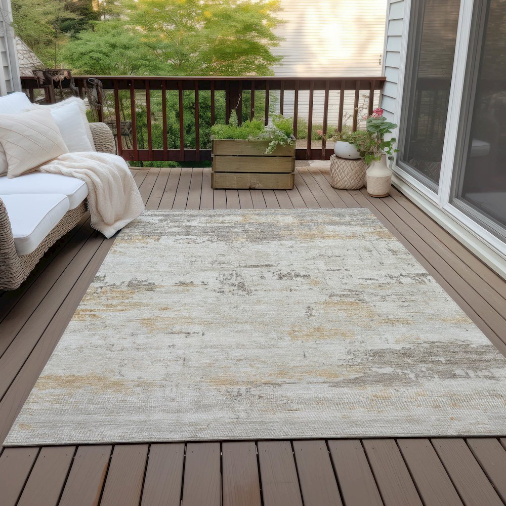Machine Washable Indoor/Outdoor Chantille ACN2145 Putty 5' x 7'6" Rug. Picture 7