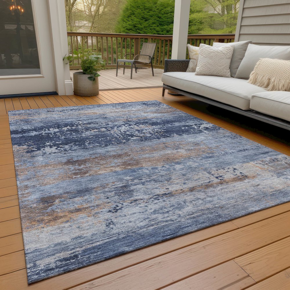 Machine Washable Indoor/Outdoor Chantille ACN2146 Blue 5' x 7'6" Rug. Picture 7