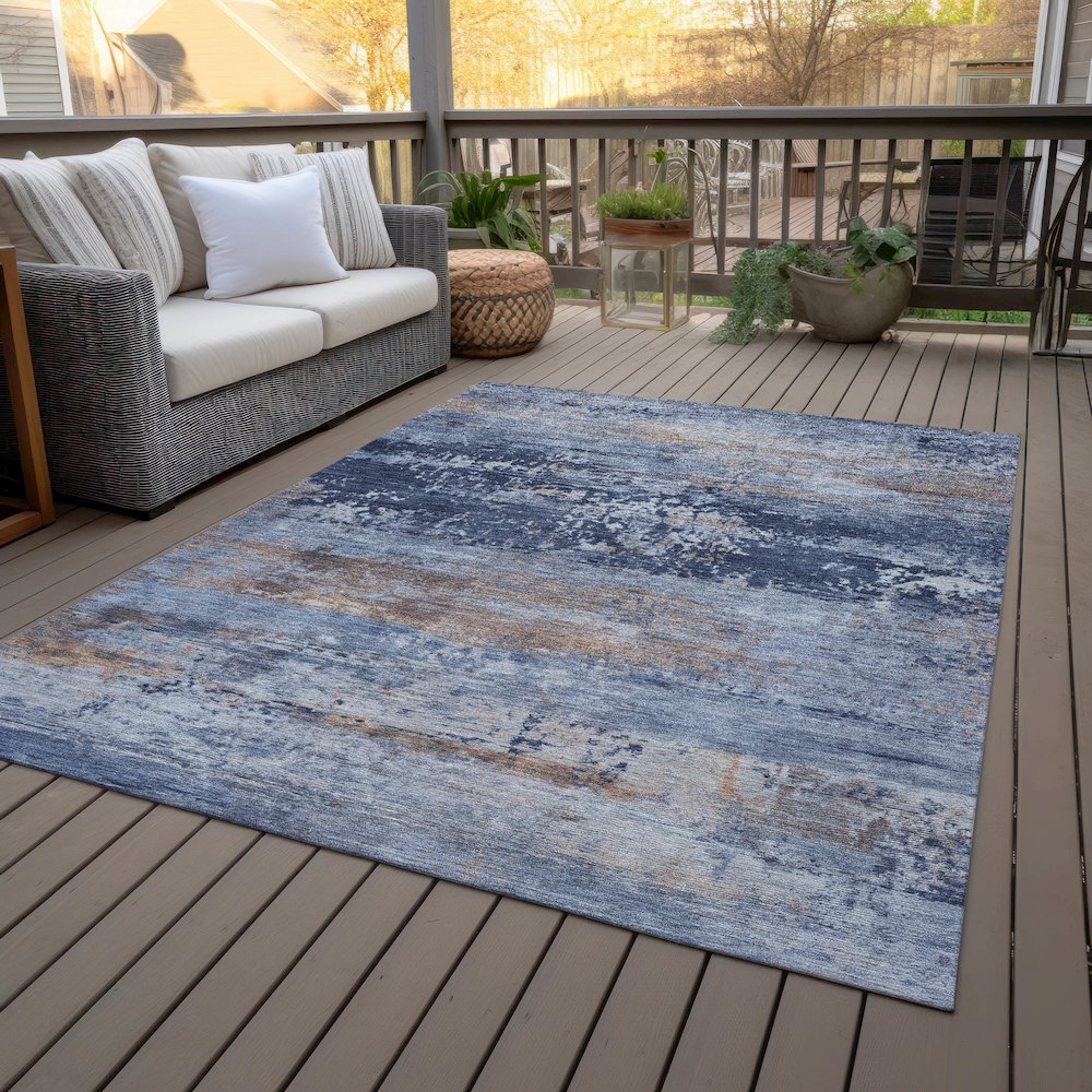Machine Washable Indoor/Outdoor Chantille ACN2146 Blue 5' x 7'6" Rug. Picture 8