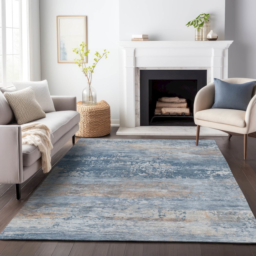 Machine Washable Indoor/Outdoor Chantille ACN2146 Denim 5' x 7'6" Rug. Picture 6