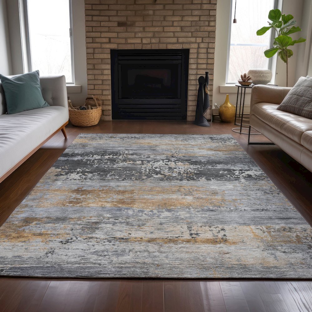 Machine Washable Indoor/Outdoor Chantille ACN2146 Gray 5' x 7'6" Rug. Picture 6