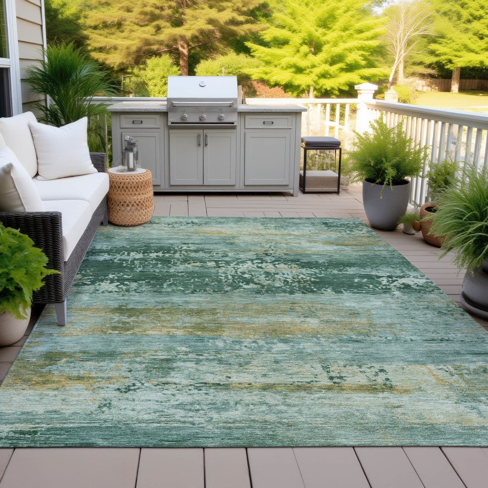 Machine Washable Indoor/Outdoor Chantille ACN2146 Green 5' x 7'6" Rug. Picture 7