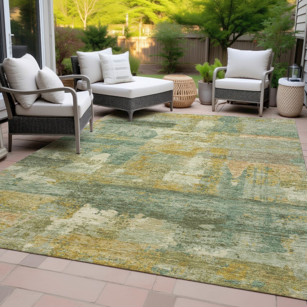 Machine Washable Indoor/Outdoor Chantille ACN2147 Green 5' x 7'6" Rug. Picture 8