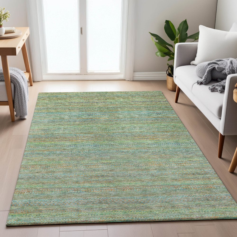 Machine Washable Indoor/Outdoor Chantille ACN2148 Green 5' x 7'6" Rug. Picture 5