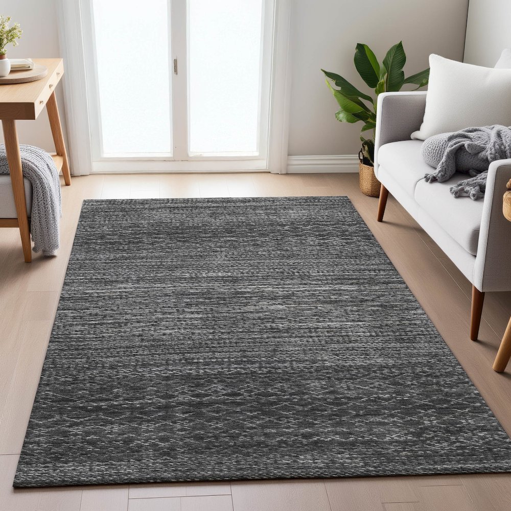 Machine Washable Indoor/Outdoor Chantille ACN2150 Charcoal 5' x 7'6" Rug. Picture 5