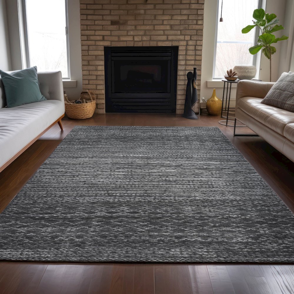 Machine Washable Indoor/Outdoor Chantille ACN2150 Charcoal 5' x 7'6" Rug. Picture 6