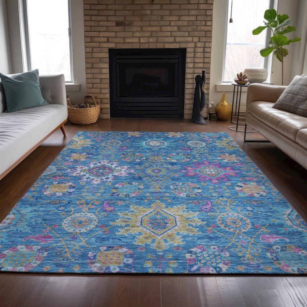 Machine Washable Indoor/Outdoor Chantille ACN2151 Blue 5' x 7'6" Rug. Picture 6