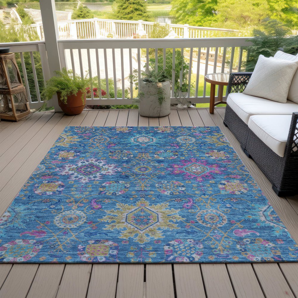 Machine Washable Indoor/Outdoor Chantille ACN2151 Blue 5' x 7'6" Rug. Picture 7