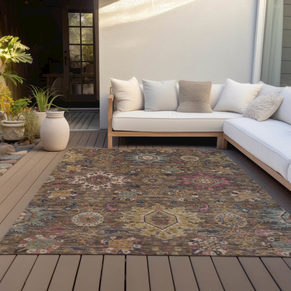 Machine Washable Indoor/Outdoor Chantille ACN2151 Chocolate 5' x 7'6" Rug. Picture 7