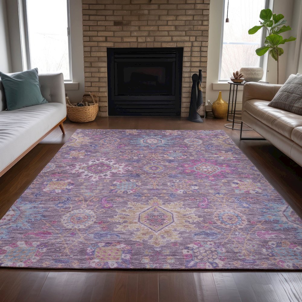 Machine Washable Indoor/Outdoor Chantille ACN2151 Eggplant 5' x 7'6" Rug. Picture 6