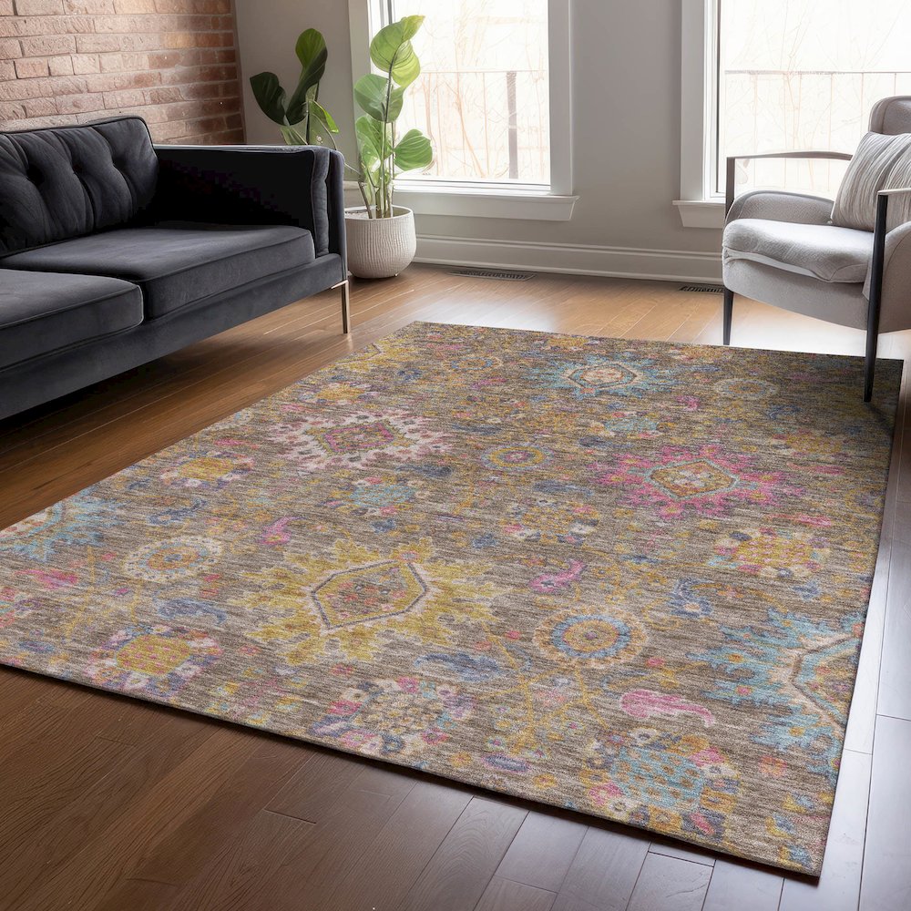Machine Washable Indoor/Outdoor Chantille ACN2151 Mocha 5' x 7'6" Rug. Picture 5