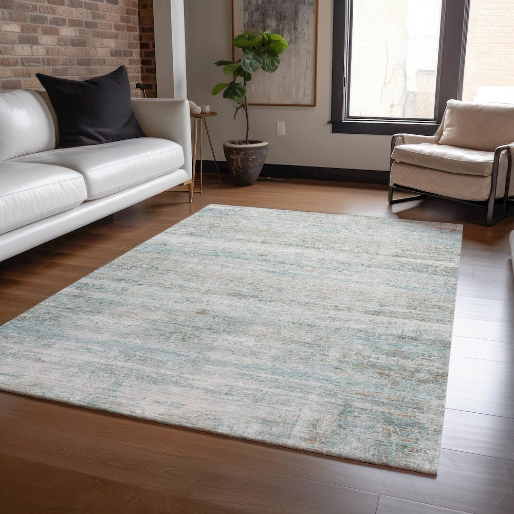 Machine Washable Indoor/Outdoor Chantille ACN2154 Aqua 5' x 7'6" Rug. Picture 5