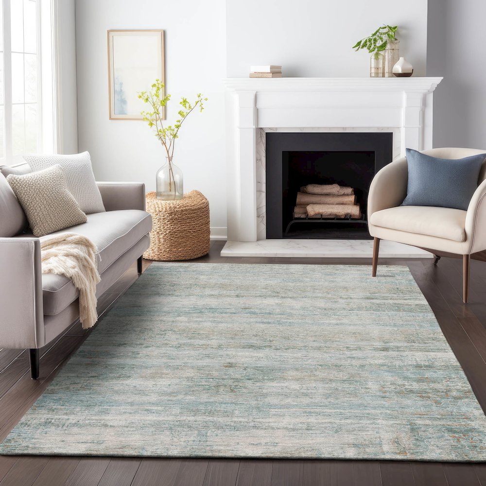 Machine Washable Indoor/Outdoor Chantille ACN2154 Aqua 5' x 7'6" Rug. Picture 6
