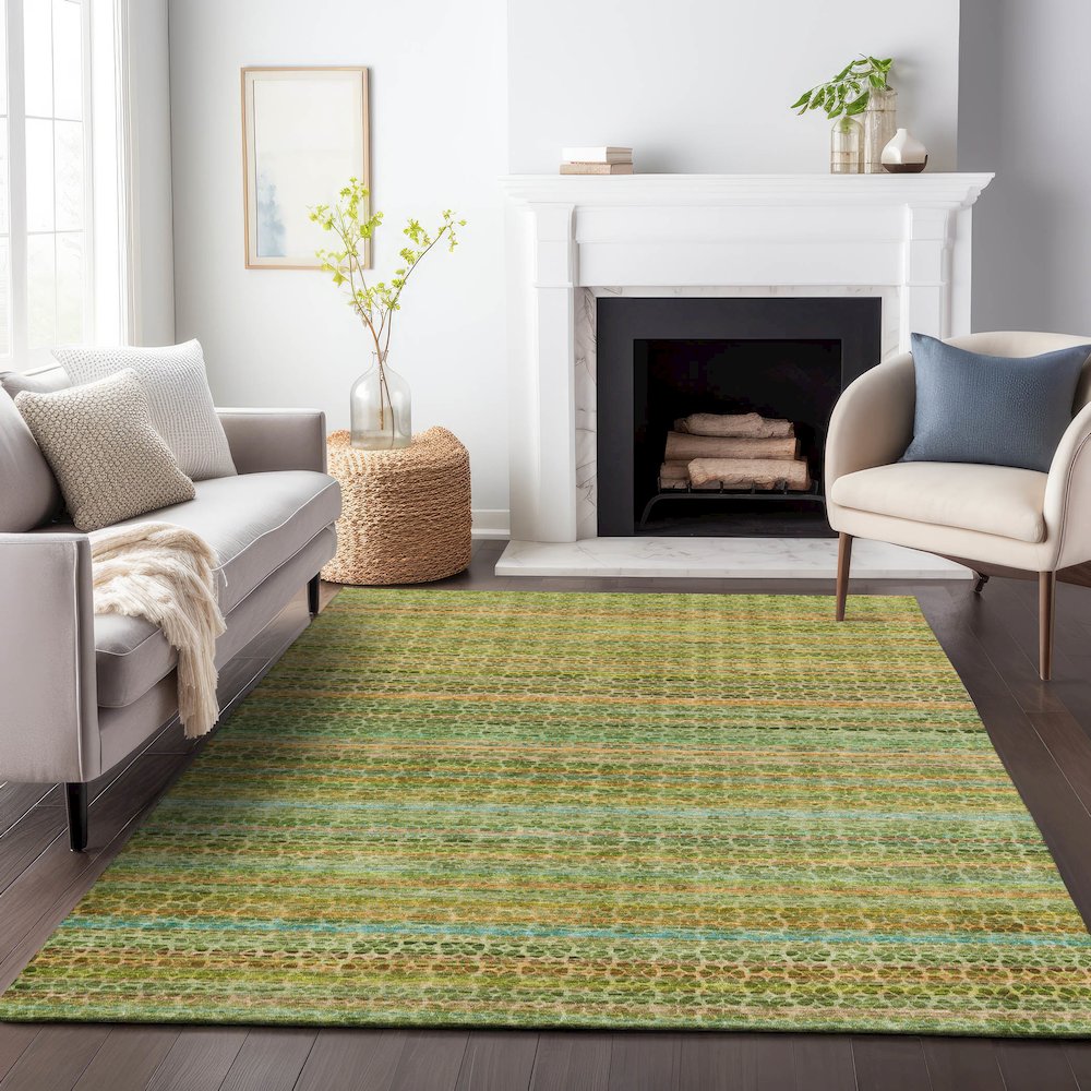 Machine Washable Indoor/Outdoor Chantille ACN2155 Green 5' x 7'6" Rug. Picture 6