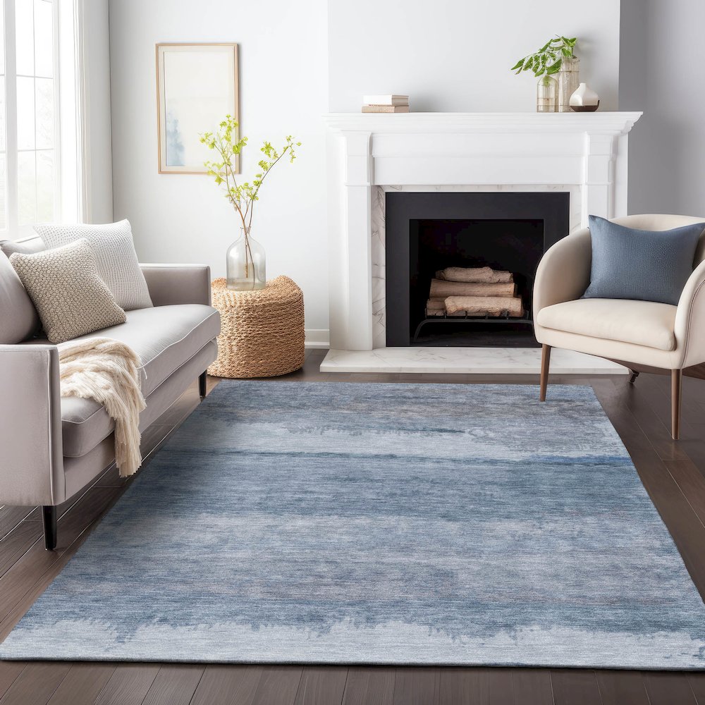 Machine Washable Indoor/Outdoor Chantille ACN2156 Blue 5' x 7'6" Rug. Picture 6