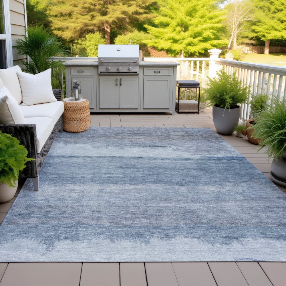 Machine Washable Indoor/Outdoor Chantille ACN2156 Blue 5' x 7'6" Rug. Picture 7