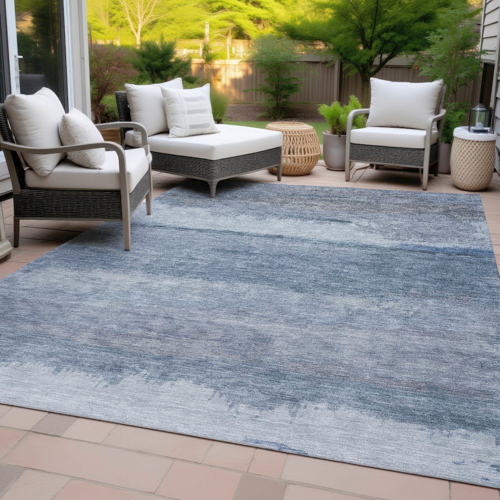 Machine Washable Indoor/Outdoor Chantille ACN2156 Blue 5' x 7'6" Rug. Picture 8