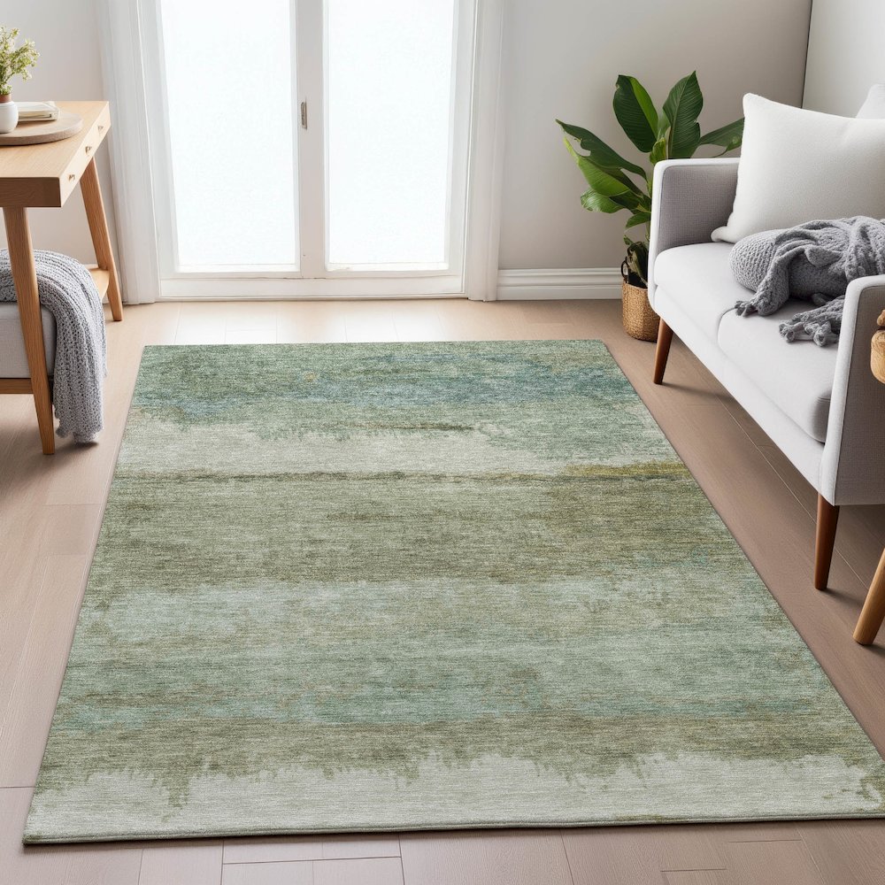 Machine Washable Indoor/Outdoor Chantille ACN2156 Green 5' x 7'6" Rug. Picture 5