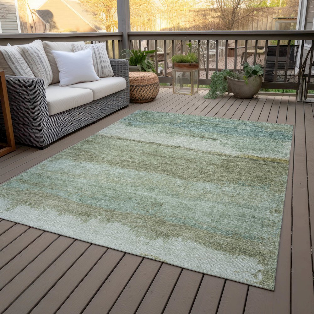 Machine Washable Indoor/Outdoor Chantille ACN2156 Green 5' x 7'6" Rug. Picture 8