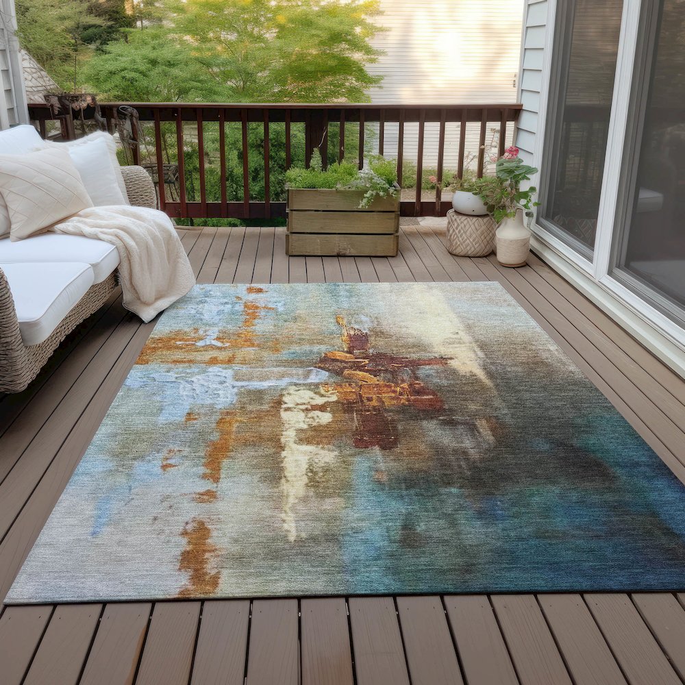 Machine Washable Indoor/Outdoor Chantille ACN2157 Paprika 5' x 7'6" Rug. Picture 7