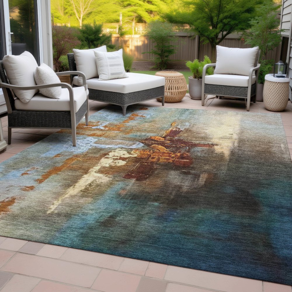 Machine Washable Indoor/Outdoor Chantille ACN2157 Paprika 5' x 7'6" Rug. Picture 8