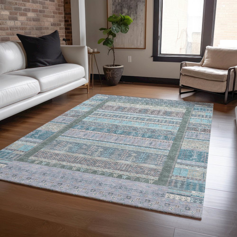 Machine Washable Indoor/Outdoor Chantille ACN2160 Teal 5' x 7'6" Rug. Picture 5