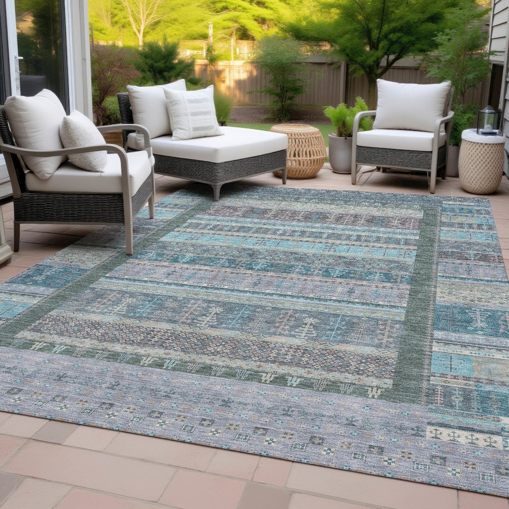 Machine Washable Indoor/Outdoor Chantille ACN2160 Teal 5' x 7'6" Rug. Picture 8