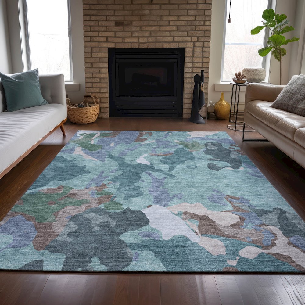 Machine Washable Indoor/Outdoor Chantille ACN2161 Teal 5' x 7'6" Rug. Picture 6