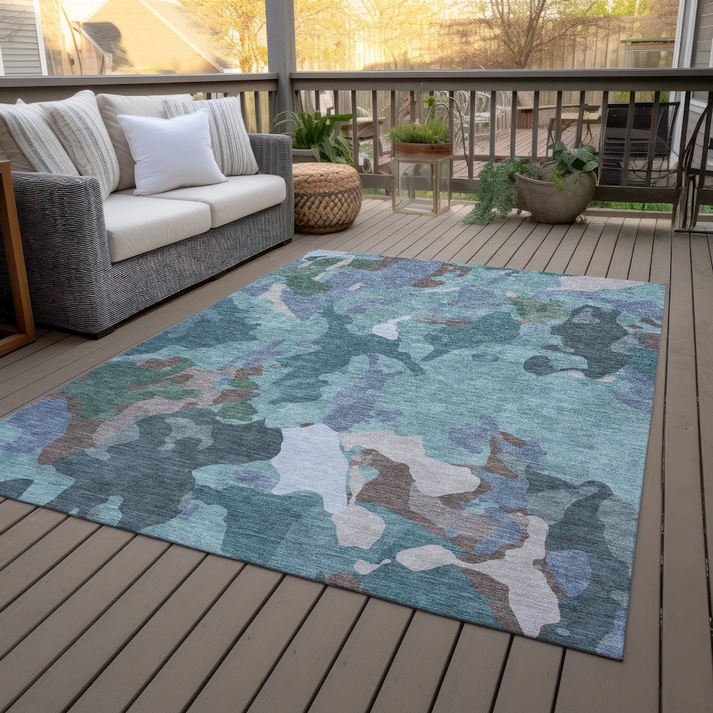 Machine Washable Indoor/Outdoor Chantille ACN2161 Teal 5' x 7'6" Rug. Picture 8