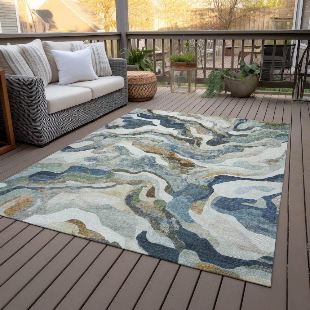 Machine Washable Indoor/Outdoor Chantille ACN2162 Denim 5' x 7'6" Rug. Picture 8