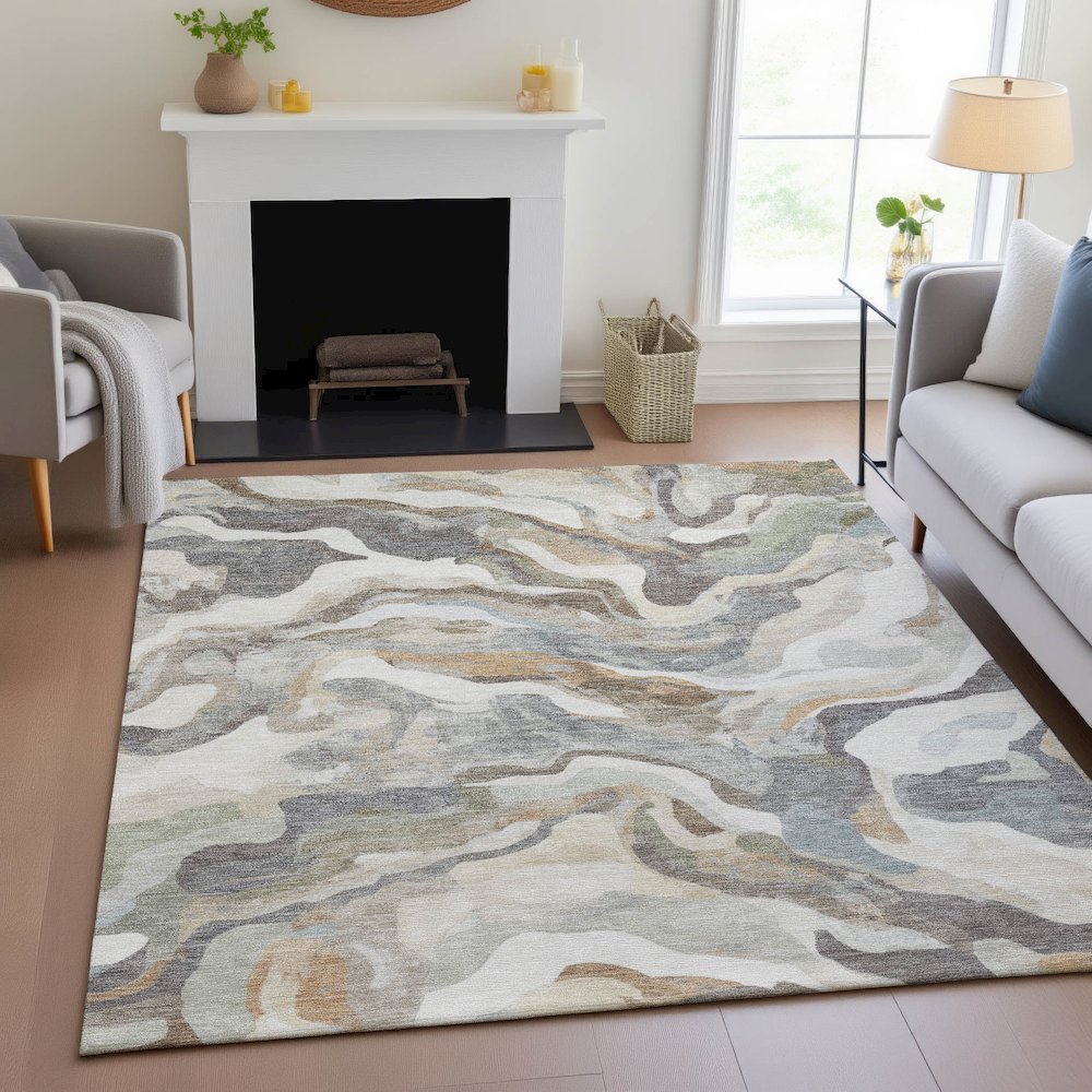 Machine Washable Indoor/Outdoor Chantille ACN2162 Khaki 5' x 7'6" Rug. Picture 5