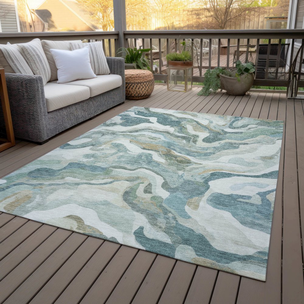 Machine Washable Indoor/Outdoor Chantille ACN2162 Teal 5' x 7'6" Rug. Picture 8