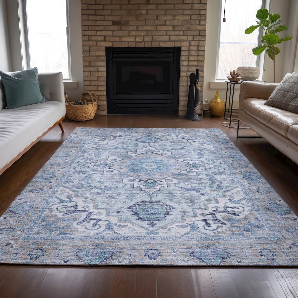 Machine Washable Indoor/Outdoor Chantille ACN2163 Blue 5' x 7'6" Rug. Picture 6