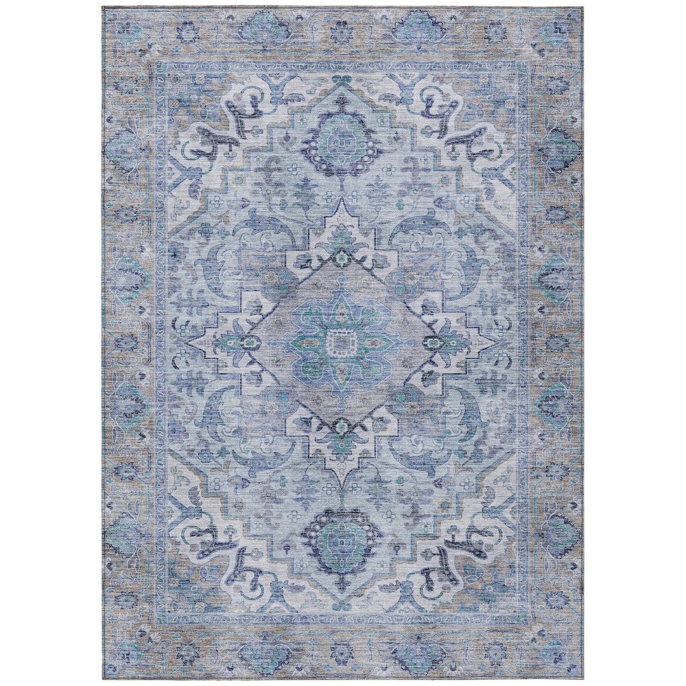 Machine Washable Indoor/Outdoor Chantille ACN2163 Blue 5' x 7'6" Rug. Picture 1