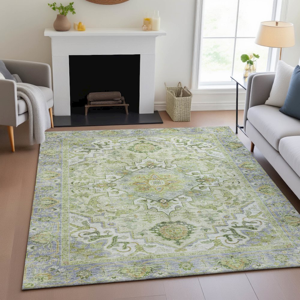 Machine Washable Indoor/Outdoor Chantille ACN2163 Green 5' x 7'6" Rug. Picture 5