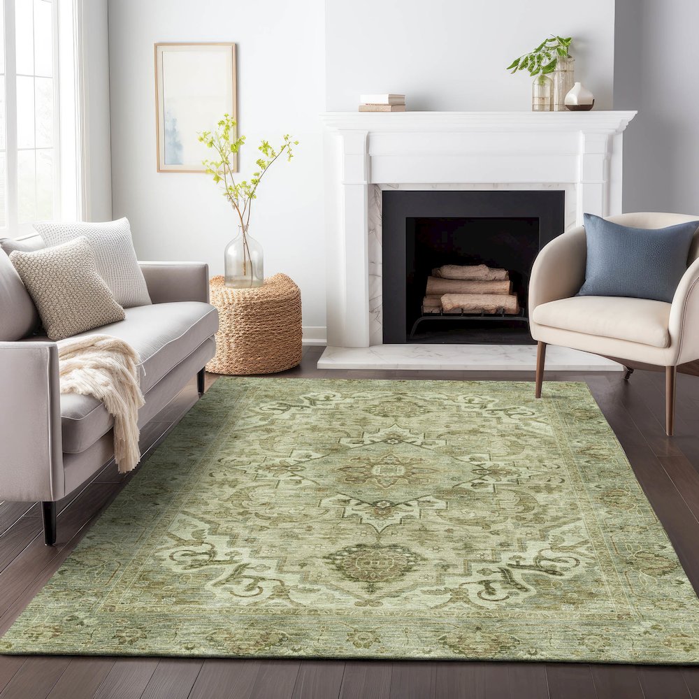 Machine Washable Indoor/Outdoor Chantille ACN2164 Sage 5' x 7'6" Rug. Picture 6