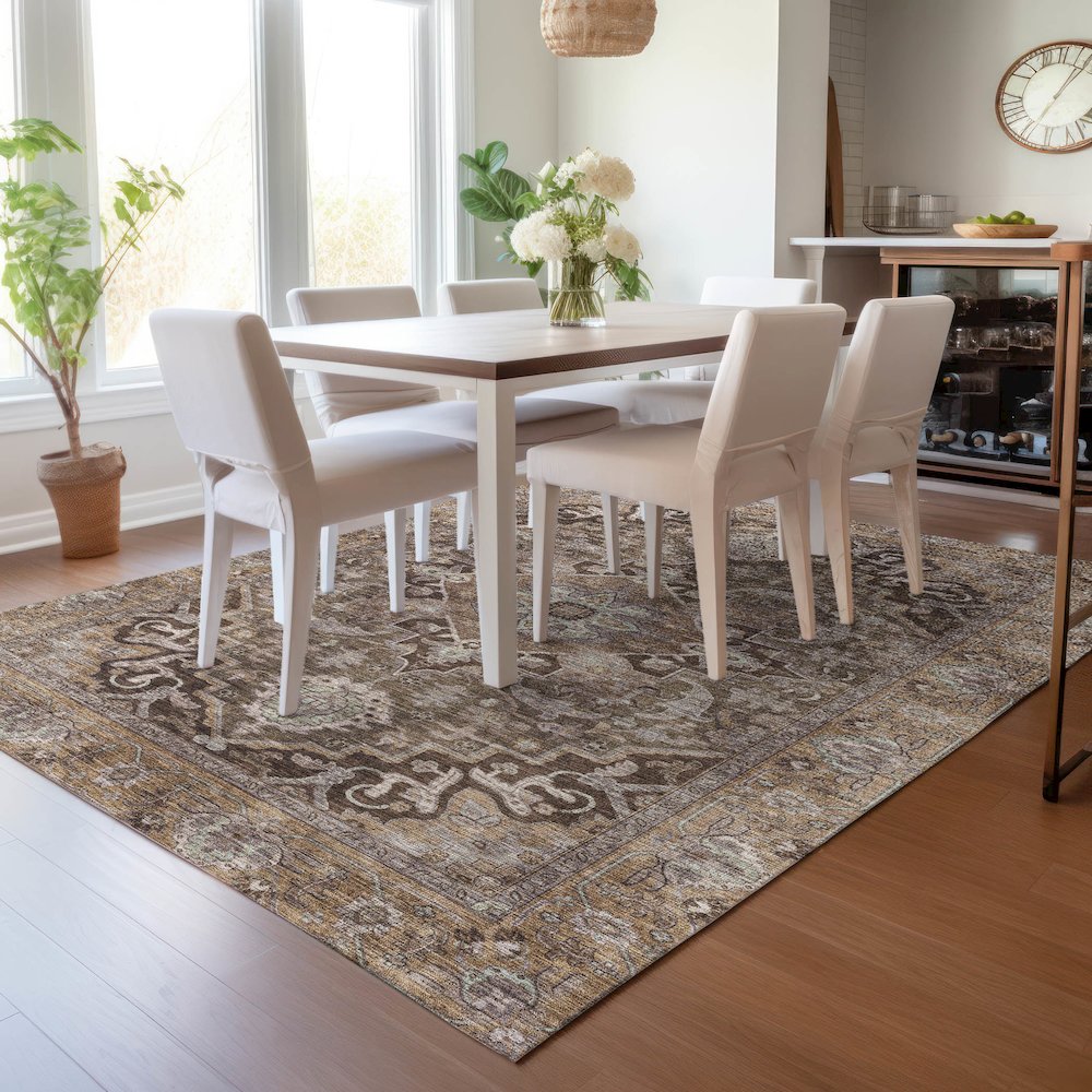 Machine Washable Indoor/Outdoor Chantille ACN2165 Brown 5' x 7'6" Rug. Picture 5