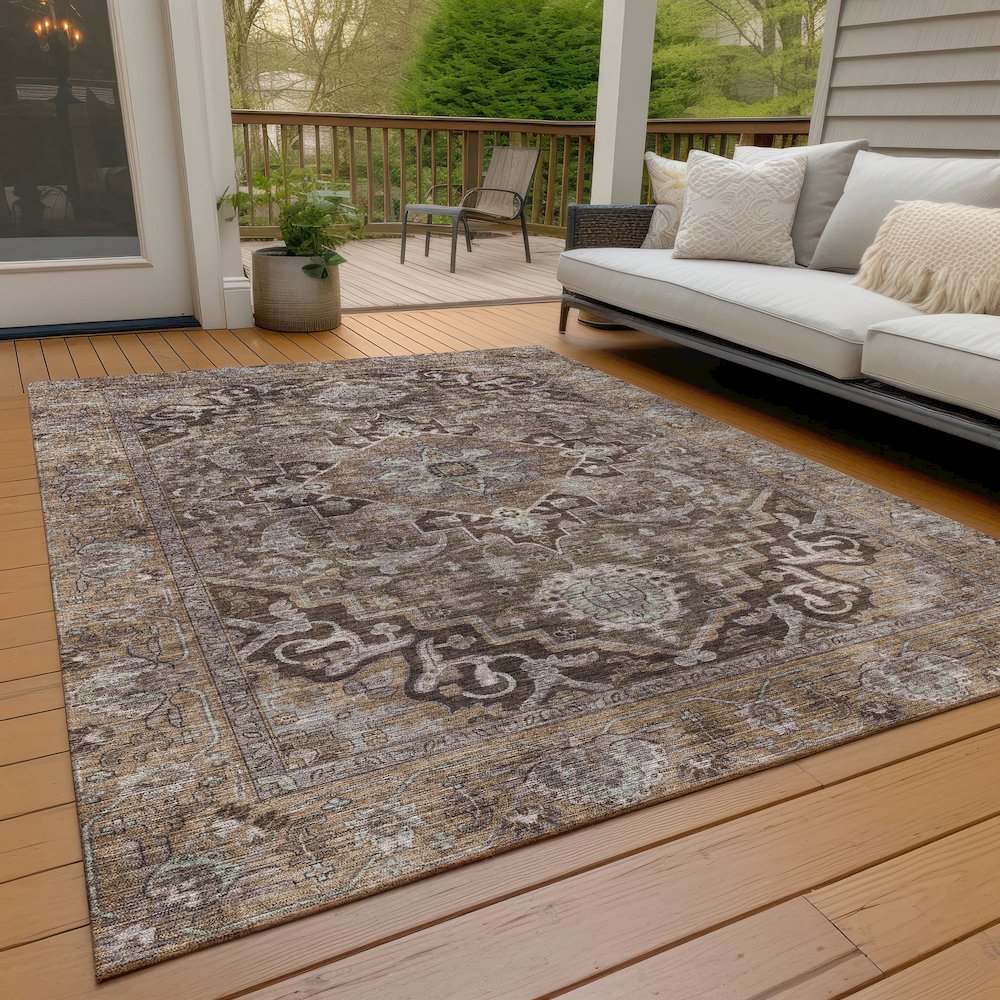 Machine Washable Indoor/Outdoor Chantille ACN2165 Brown 5' x 7'6" Rug. Picture 7